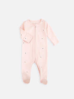 Luxury Organic_cotton_baby_pink_daisy_blossom_sleepsuit_front_view-_pink