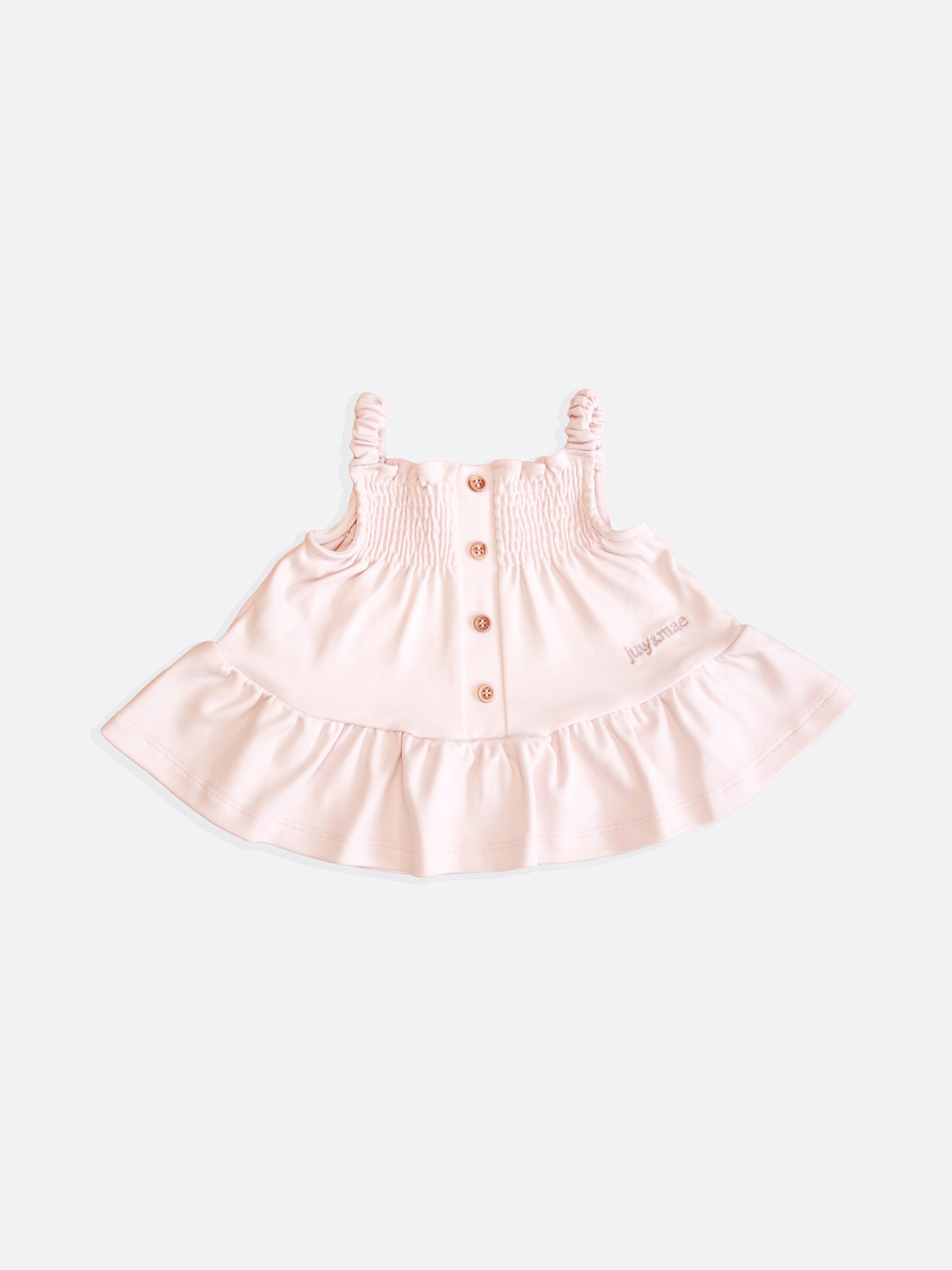 Organic Cotton Strap Frill Smock Top |Strawberry Pink